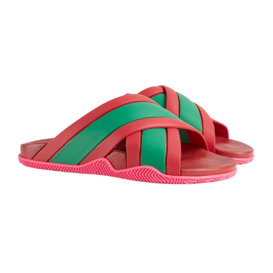 Gucci - (Women) Gucci Web Stripe Slide Sandal 'Coral'